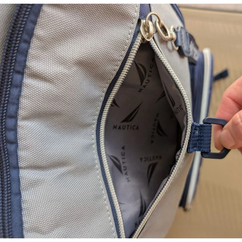 Nautica Backpack Blue Silver Insulated Drink Pockets Multi Compartment Kids Logo